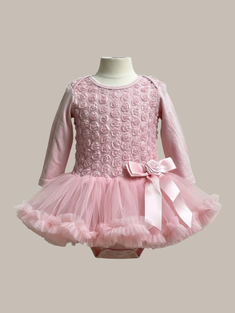 NWT Olivia Rose Pink Rosette Tulle Tutu Bodysuit Dress 3-6 Months